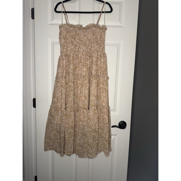 Pinch Floral Smocked Tiered Dress Large Mustard Pink Lavender - Picture 2 of 2